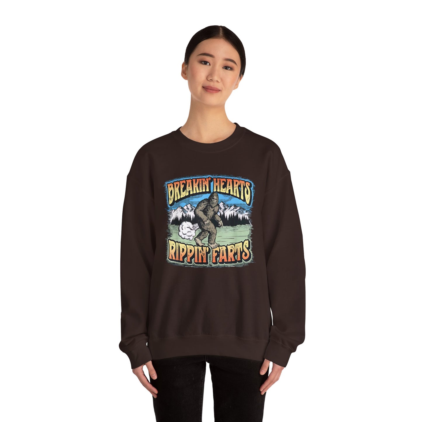 Adventure Breakin’ Hearts Rippin’ Farts Bigfoot 80s Sweatshirt