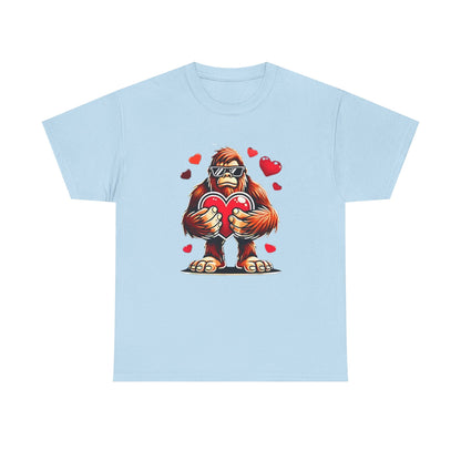 Bigfoot Heart Sunglasses T-Shirt, Funny Sasquatch Shirt, Valentines Day Tee, Unisex Cotton Top, Gift for Boys