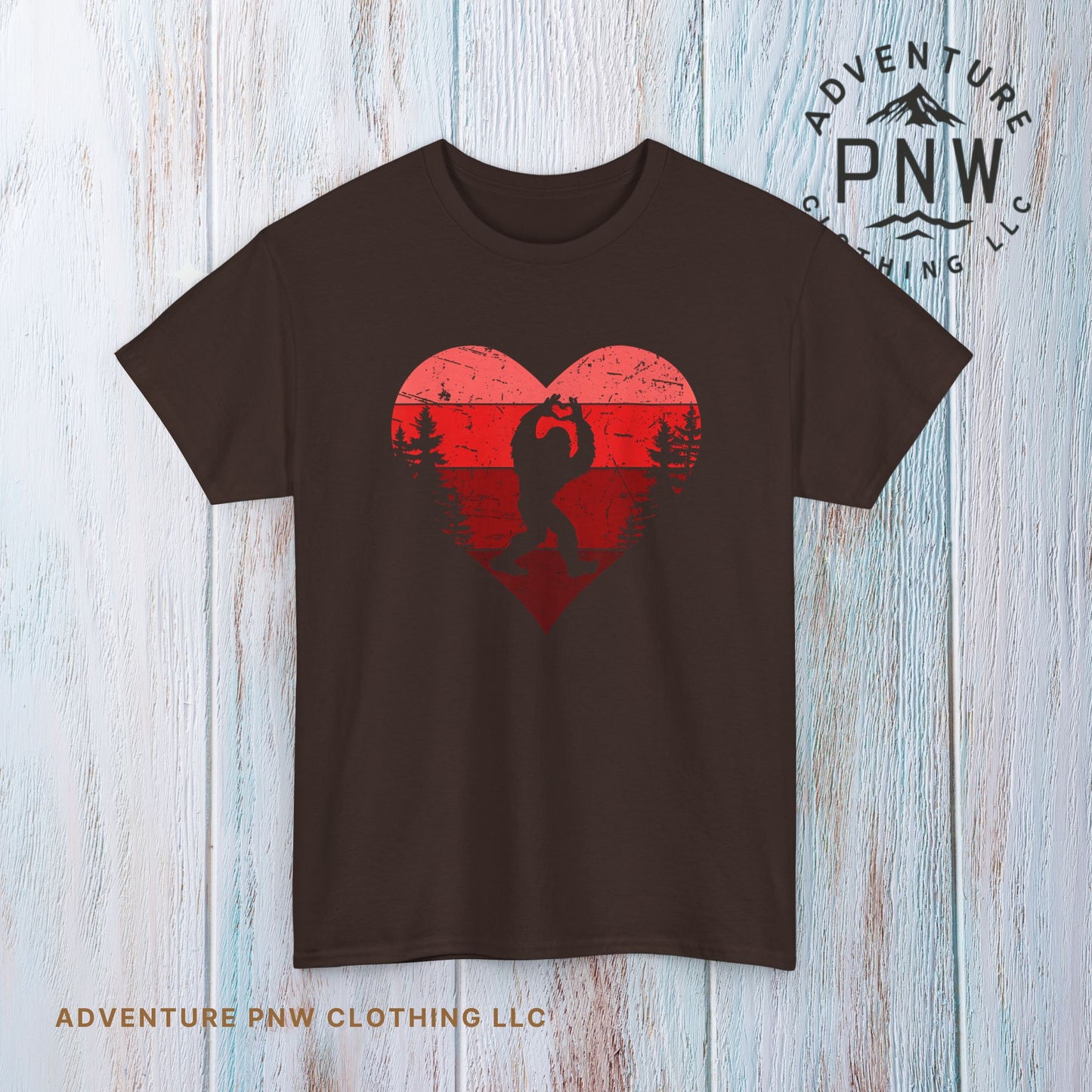 Bigfoot Valentine Shirt –Adventure Retro Heart Gesture Tee
