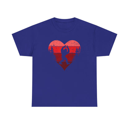 Retro Valentines Day Bigfoot T-Shirt, Sasquatch Love with Heart Hand Gesture, Funny Romantic Gift for Him or Her, Valentines Day Apparel,