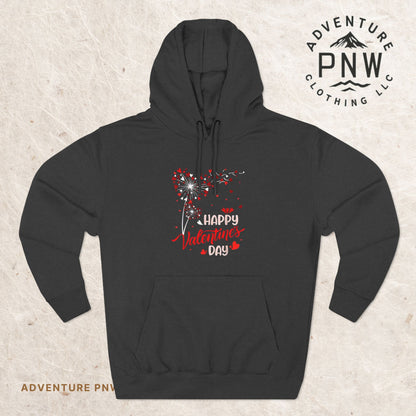 Dandelion Heart Three-Panel Fleece Hoodie, Happy Valentines Day Sweatshirt, Wildflower Hoodie, Lovers Hoodie, Valenties Gift, Valentines Day