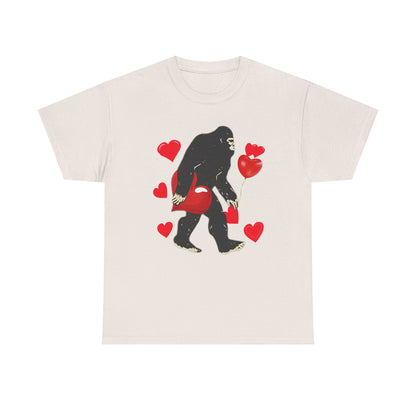 Bigfoot Valentine Shirt, Funny Bigfoot Love Tee, Valentines Day Gift, V-Day Heart T-Shirt, Unisex Heavy Cotton Tee, Sasquatch Valentine