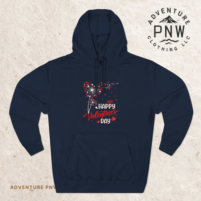Dandelion Heart Three-Panel Fleece Hoodie, Happy Valentines Day Sweatshirt, Wildflower Hoodie, Lovers Hoodie, Valenties Gift, Valentines Day