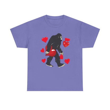 Bigfoot Valentine Shirt, Funny Bigfoot Love Tee, Valentines Day Gift, V-Day Heart T-Shirt, Unisex Heavy Cotton Tee, Sasquatch Valentine