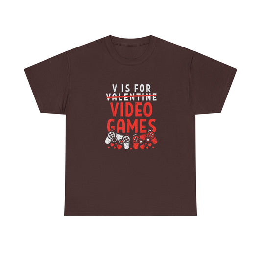 Funny Valentines Day T-Shirt for Gamers V is for Video Games Gift for Boys, Men, and Gaming Enthusiasts Unisex T-shirt
