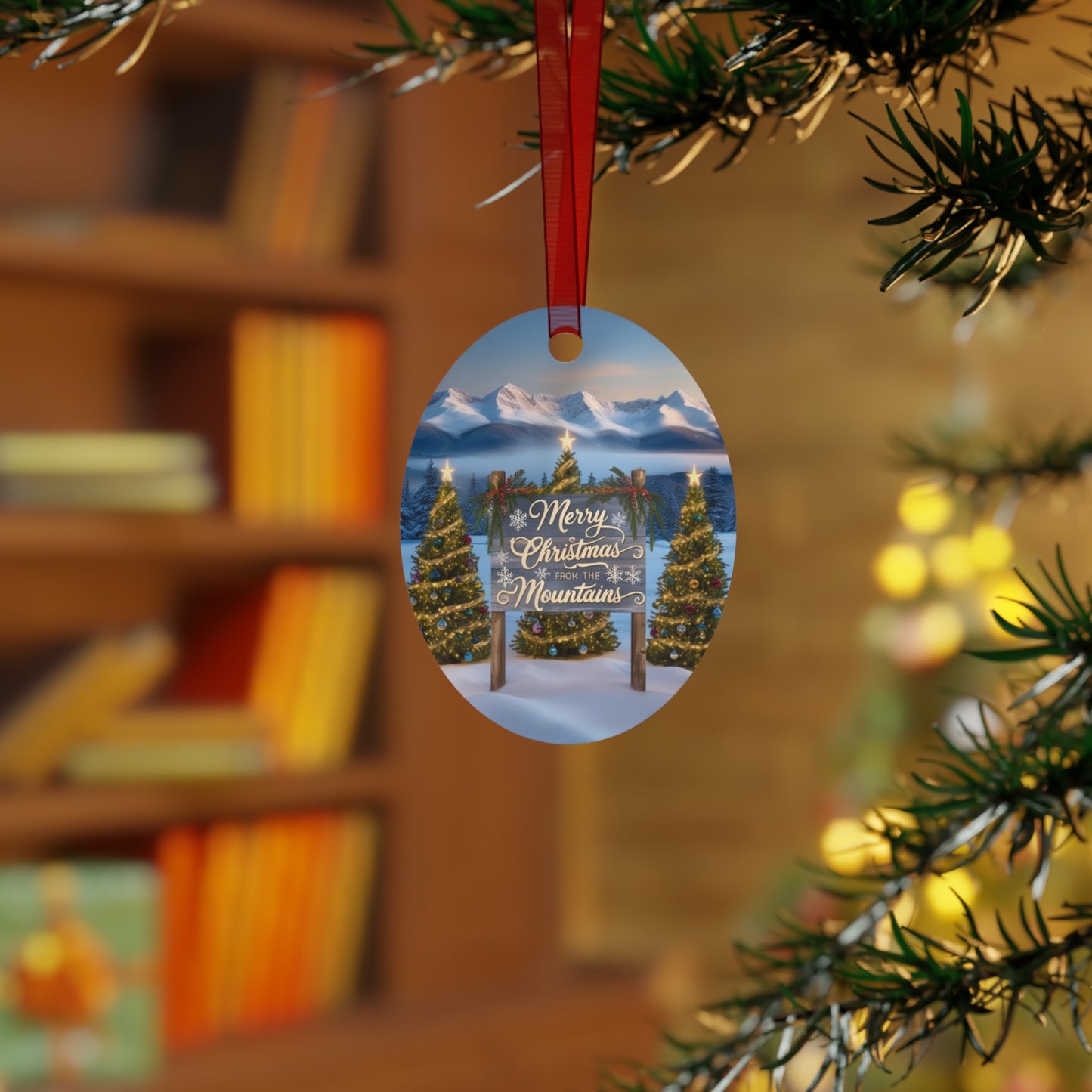 Merry Christmas From Mountains Ornaments |Christmas Adventure Metal Ornaments