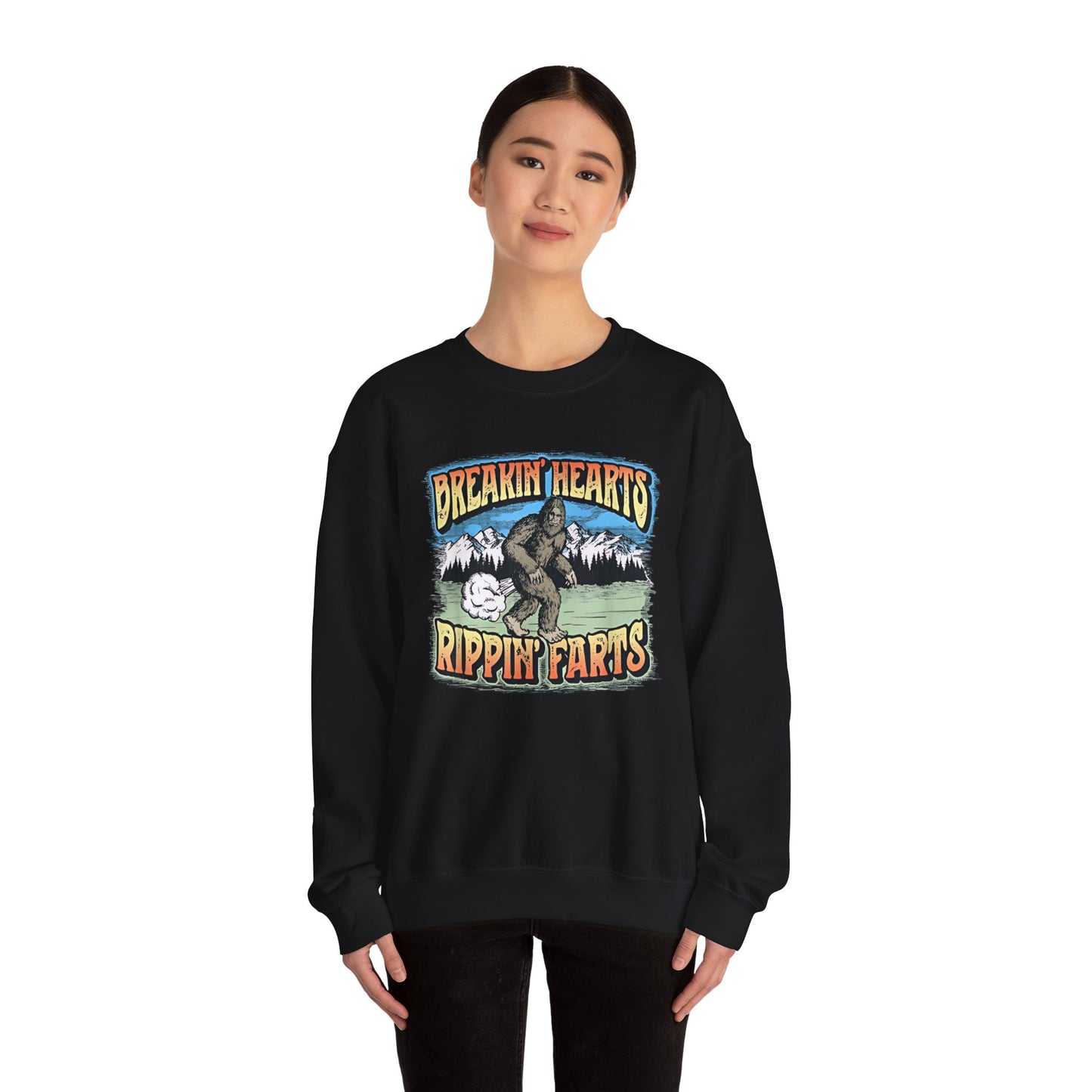 Adventure Breakin’ Hearts Rippin’ Farts Bigfoot 80s Sweatshirt