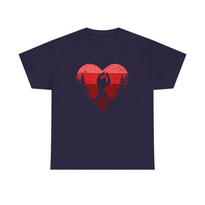 Bigfoot Valentine Shirt –Adventure Retro Heart Gesture Tee