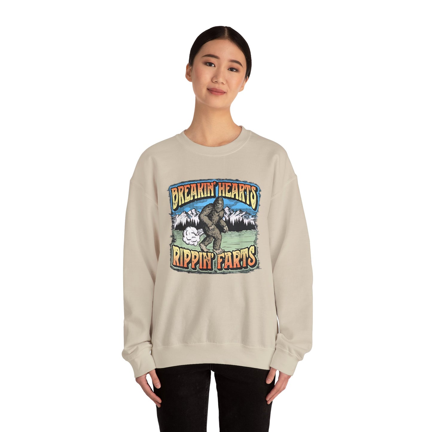 Adventure Breakin’ Hearts Rippin’ Farts Bigfoot 80s Sweatshirt