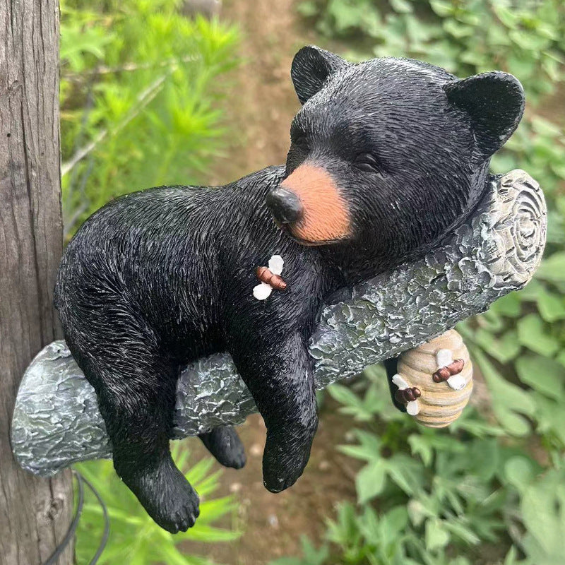 Hanging Tree Nap Black Bear Garden Decoration | Cartoon Animal Resin Figurine