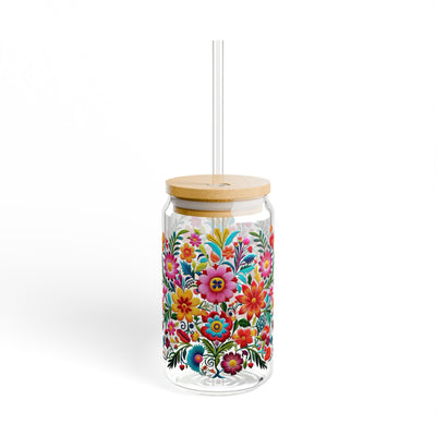 Floral Sipper Glass, 16oz - Cute Nature Flower Cup, Wildflower Tumbler, Spring Season Drinkware, Valentine's Day Gift For Her
