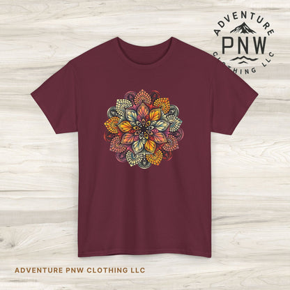 Mandala Floral Printed T Shirt, Women Casual Outdoorsy Tee for Glamping & Hiking, Adventure Shirt, Boho Style Top