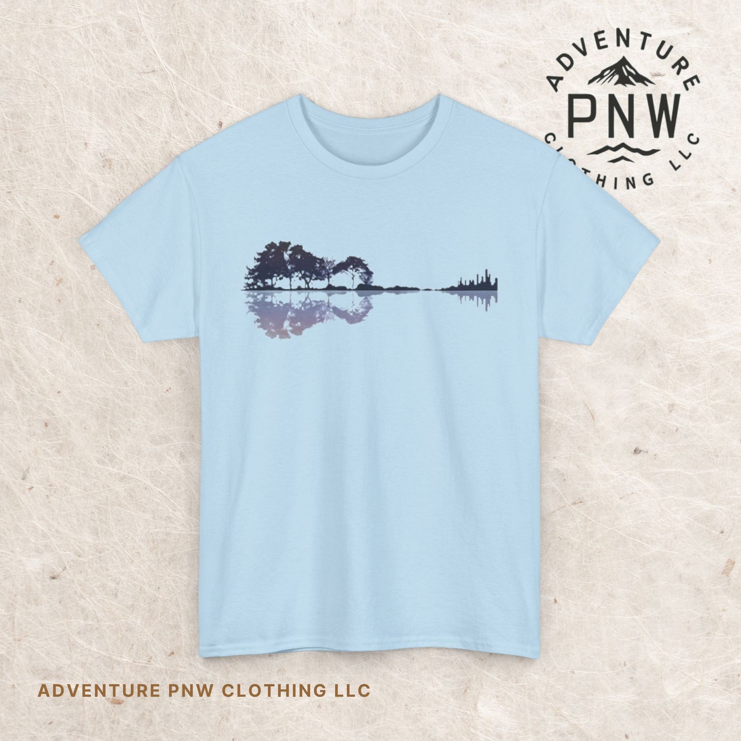 Nature Guitar Men T-Shirt, Creative Guitar Printed Tee for Glamping & Adventure, Outdoorsy Shirt