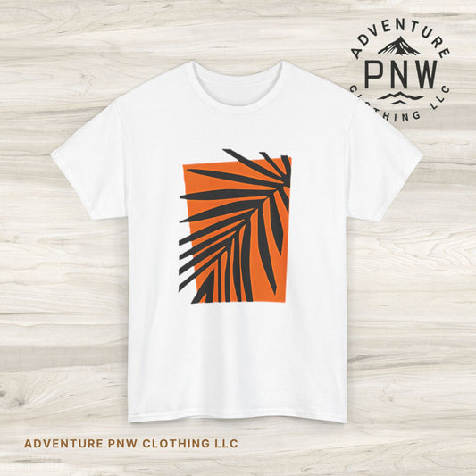 Vintage Orange Leaf Printed T-Shirt for Nature Lover, Unisex Heavy Cotton Tee, Hiking Gift, Outdoorsy Shirt, Glamping Apparel, Adventure Tee