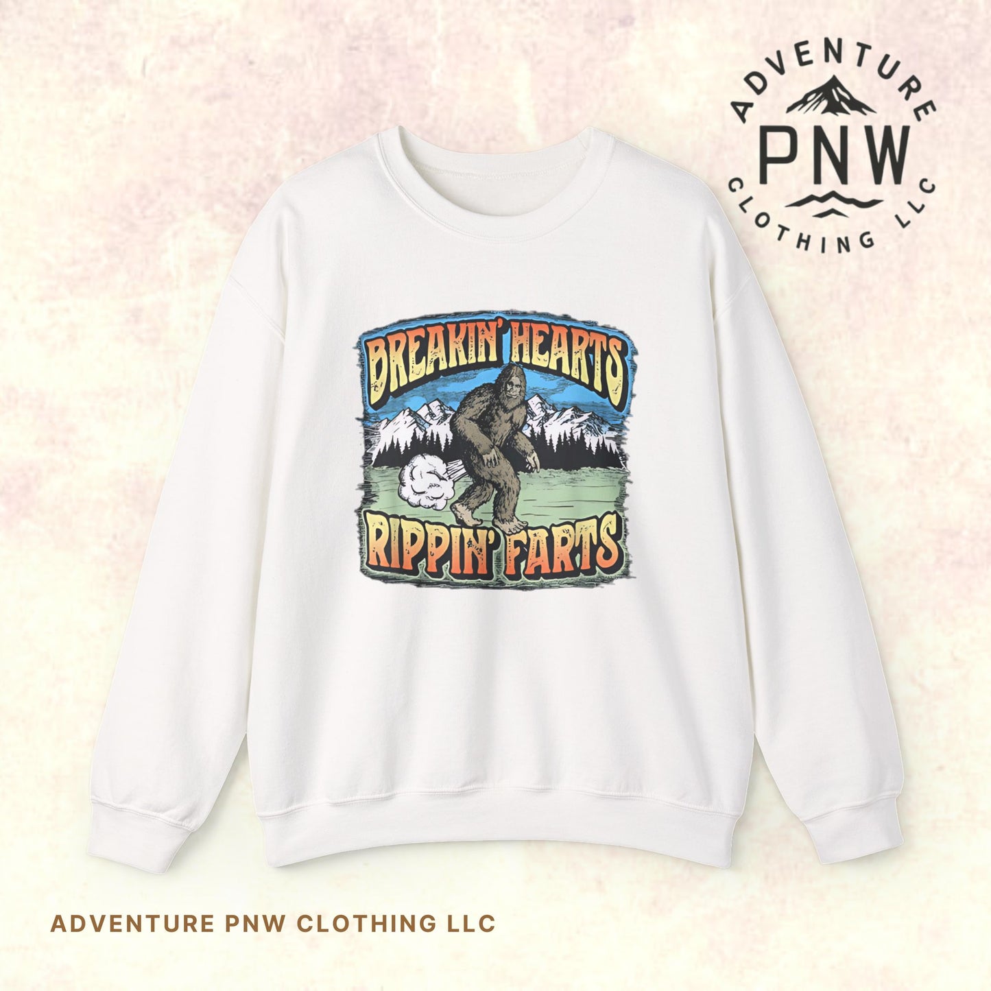 Adventure Breakin’ Hearts Rippin’ Farts Bigfoot 80s Sweatshirt