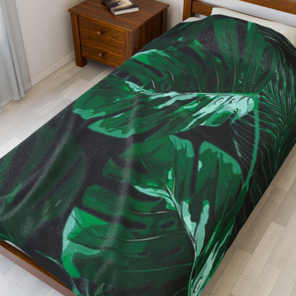 Velveteen Plush Blanket, Nature Leaves Plant Lover Gift, Cozy Home Decor Gift, Unique Botanical Throw Blanket, Greenery Bedspread