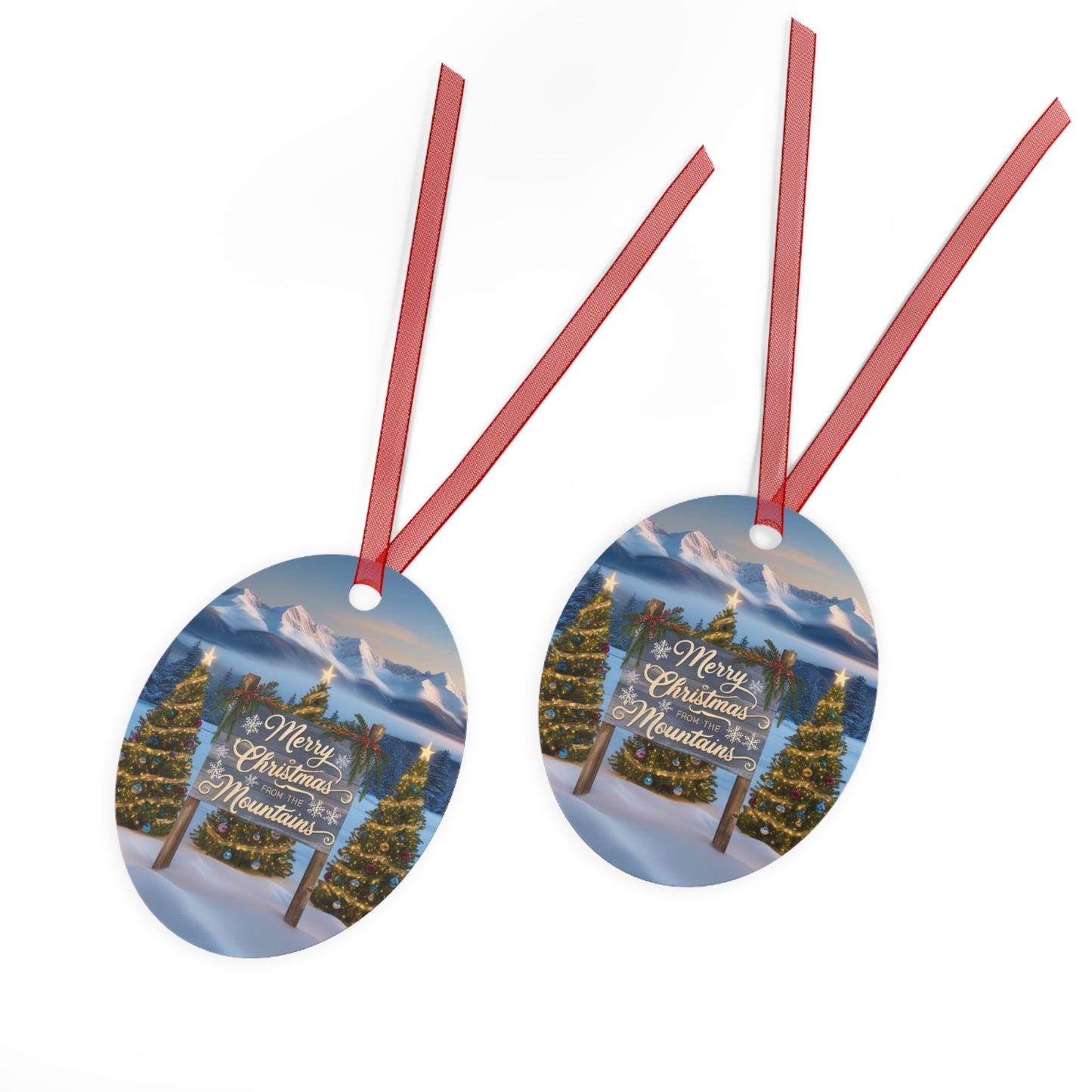 Merry Christmas From Mountains Ornaments |Christmas Adventure Metal Ornaments