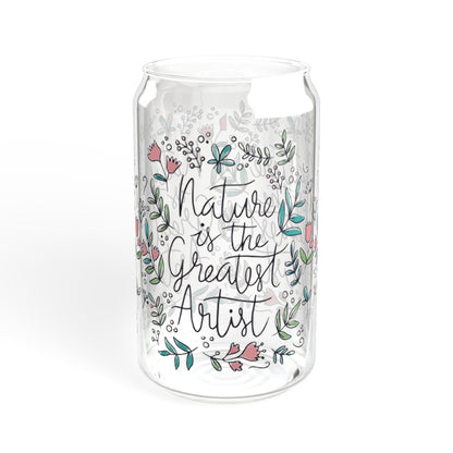 Floral Sipper Glass, Nature Is The Greatest Artist, Cute Wildflower 16oz Cup, Valentine's Day Gift For Her, Flower Lover Mug, Unique Glass