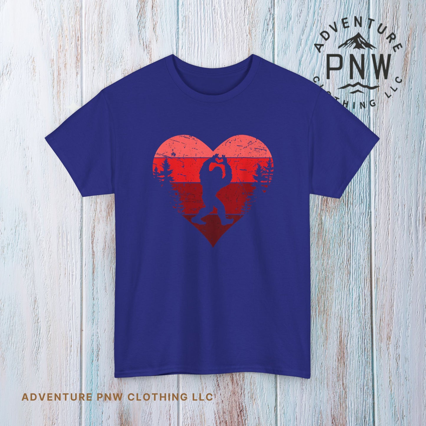 Bigfoot Valentine Shirt –Adventure Retro Heart Gesture Tee