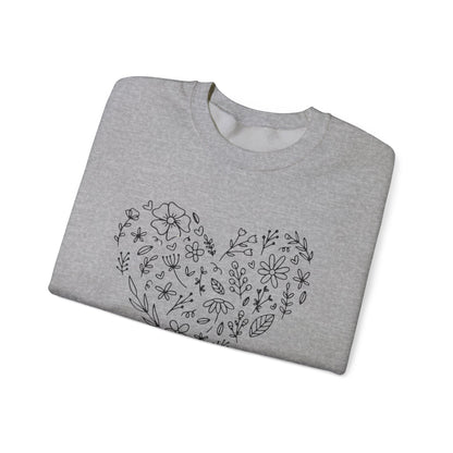Floral Heart Sweatshirt, Boho Flower Heart Design Sweatshirt, Cute Nature Lover Sweatshirt, Botanical T-Shirt, Valentine's Day Gift for Her