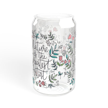 Floral Sipper Glass, Nature Is The Greatest Artist, Cute Wildflower 16oz Cup, Valentine's Day Gift For Her, Flower Lover Mug, Unique Glass