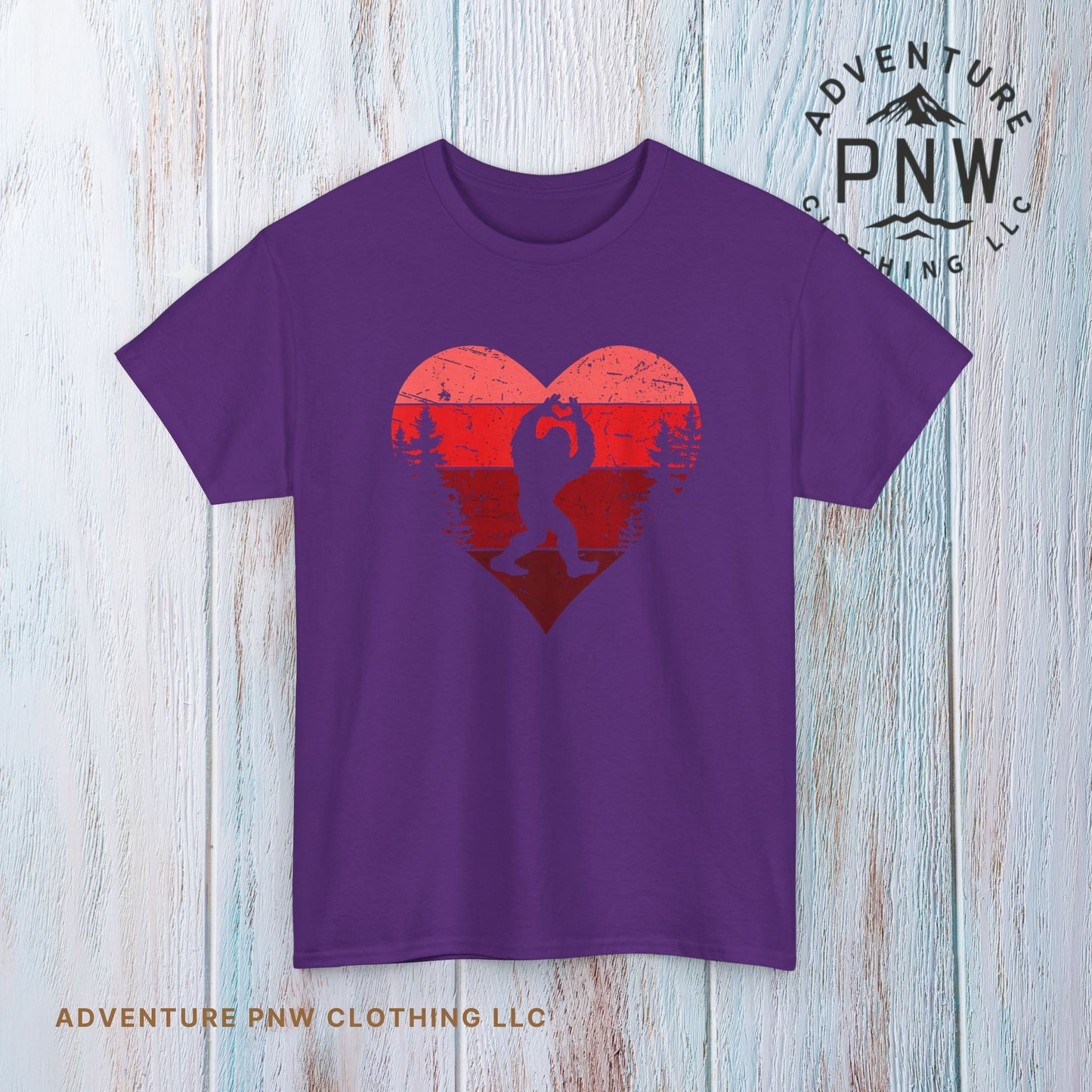Bigfoot Valentine Shirt –Adventure Retro Heart Gesture Tee