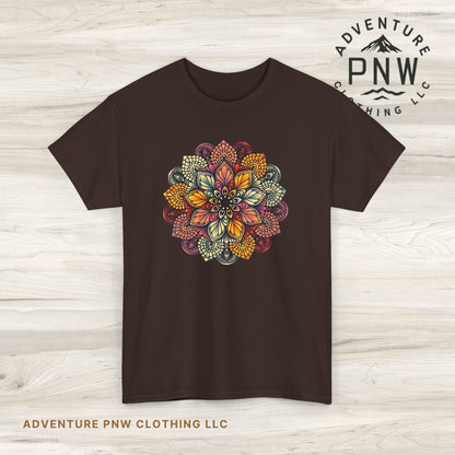 Mandala Floral Printed T Shirt, Women Casual Outdoorsy Tee for Glamping & Hiking, Adventure Shirt, Boho Style Top