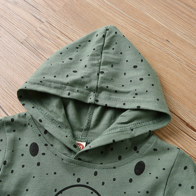 Light Green Hooded Two-Piece Outfit with Bear Face Print | Cotton Shirt and Pants Set