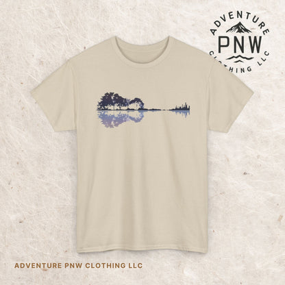 Nature Guitar Men T-Shirt, Creative Guitar Printed Tee for Glamping & Adventure, Outdoorsy Shirt