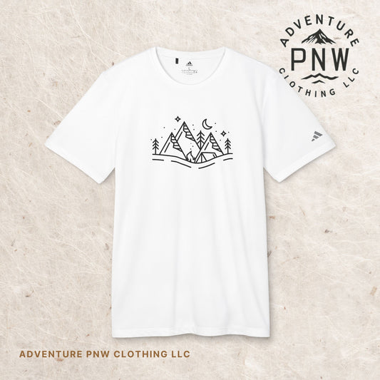 Adidas® Eco-Friendly Adventure PNW Mountain Camping Unisex T-Shirt | Sustainable & Stylish