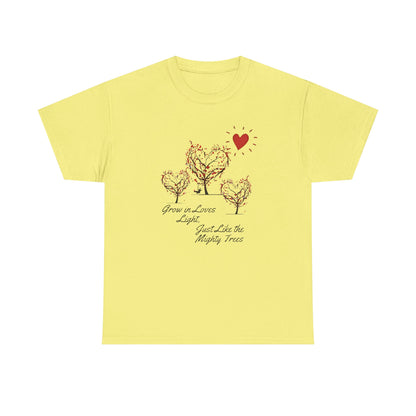 Grow in Love's Light Tree Heart T-Shirt, Outdoors Campers Top, Forest, Nature Lovers Gift, Love Shirt, Valentines day unisex Tshirt