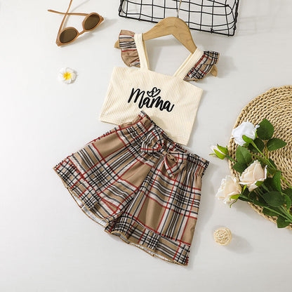 Camisole Suit European And American Plaid Shorts Summer Two Piece Children's Clothing