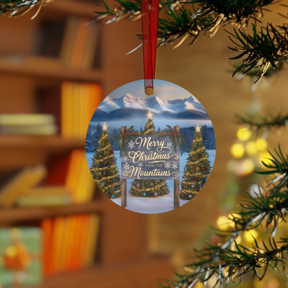 Adventure Merry Christmas Mountains Metal Ornament