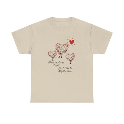 Grow in Love's Light Tree Heart T-Shirt, Outdoors Campers Top, Forest, Nature Lovers Gift, Love Shirt, Valentines day unisex Tshirt