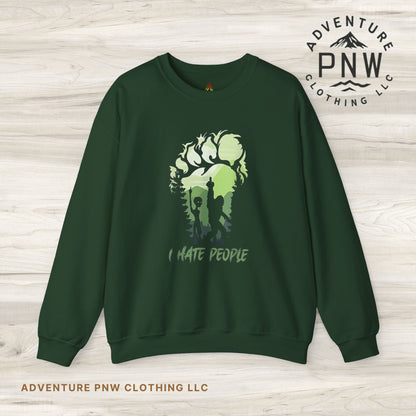 Funny Bigfoot Sasquatch Alien Unisex Sweatshirt, I Hate People Design, Men Women Gift, Crewneck Jumper, Outdoor Adventure Apparel, Humorous