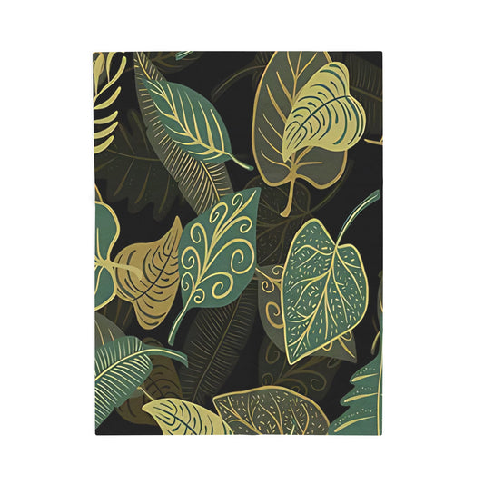 Velveteen Blanket, Unique Nature with Leaves, Plant Lover Gift, Autumn Home Decor, Cozy Plush Throw, Botanical Fleece Bedding