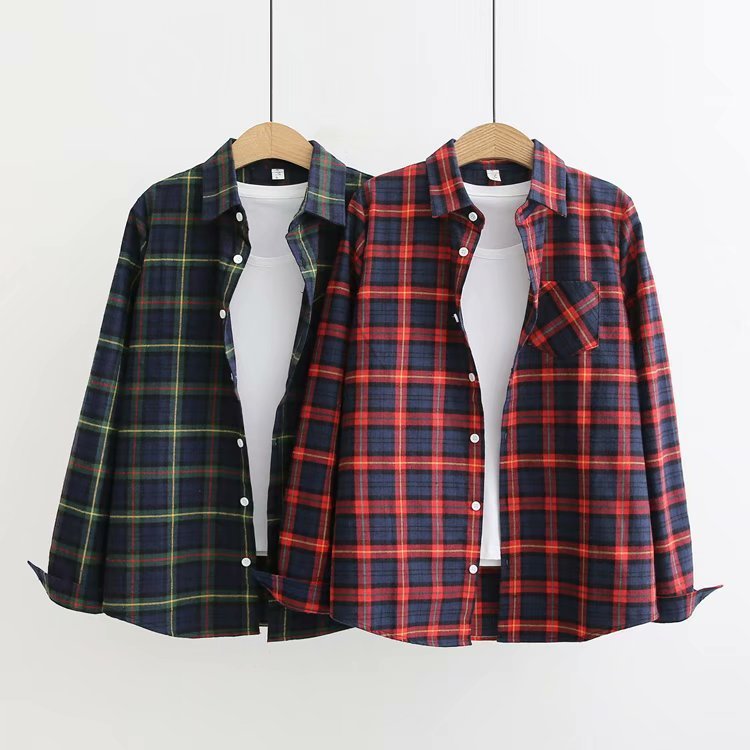 Casual Plaid Lapel Shirt with Single Pocket green & red - Adventure PNW Clothing LLC