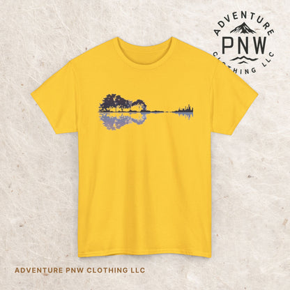 Nature Guitar Men T-Shirt, Creative Guitar Printed Tee for Glamping & Adventure, Outdoorsy Shirt