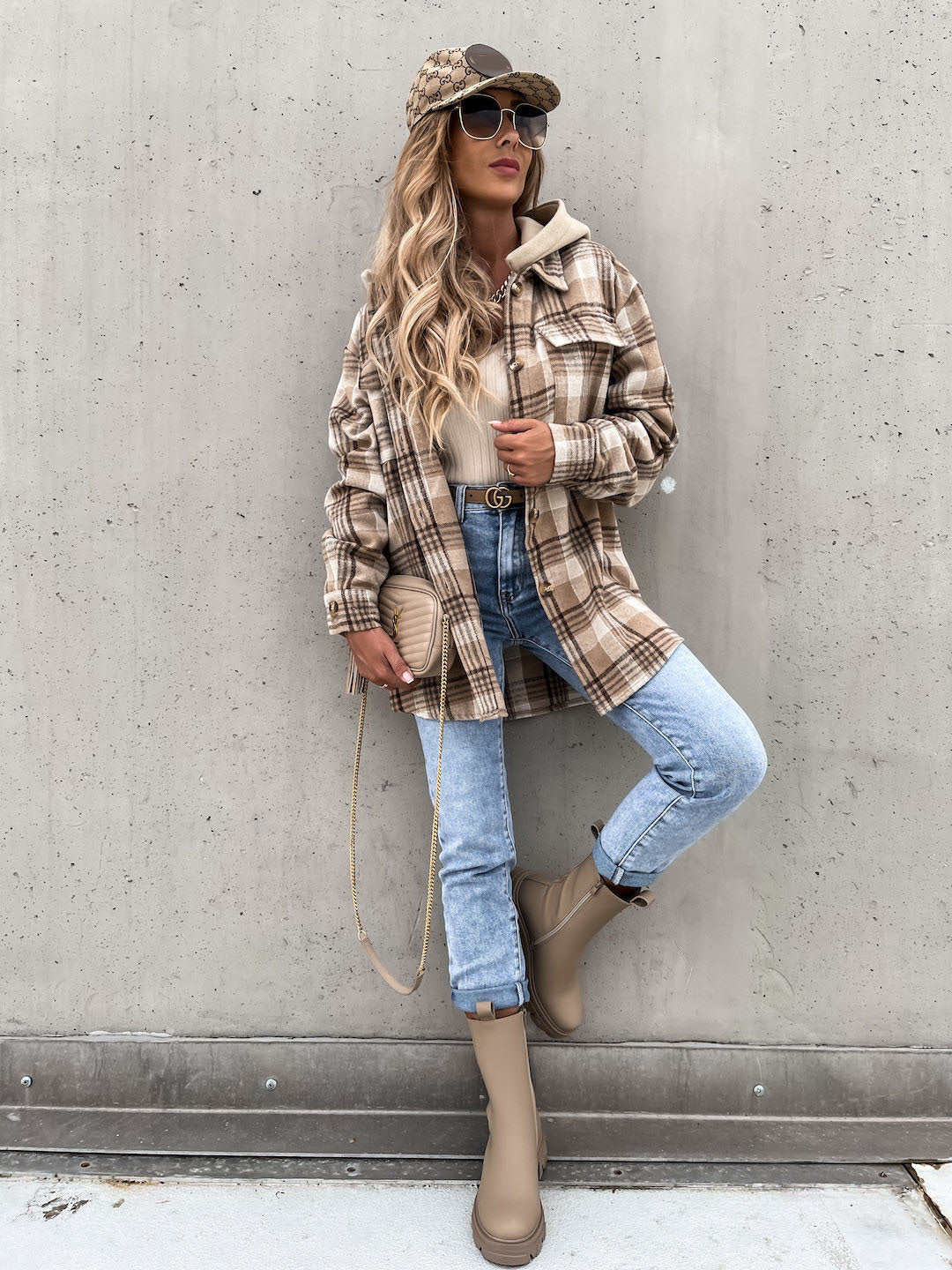 Women's Winter Plaid Woolen Jacket with Hood grey khaki 4-Adventure PNW Clothing LLC