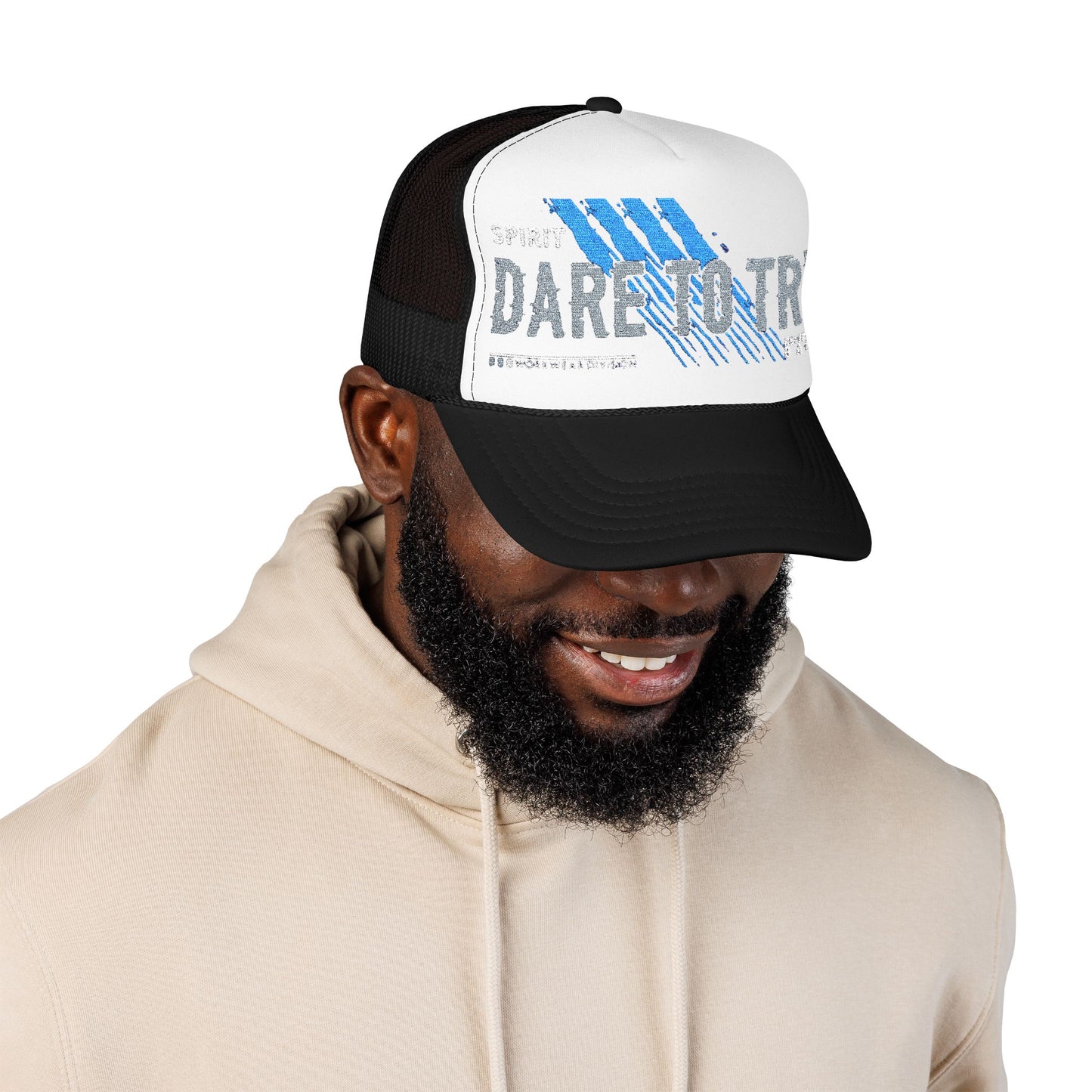 Dare to Try Foam Trucker Hat, Motivational Embroidery Cap, Cool Casual Wear, Gift for Adventurers, Unique Fashion Statement