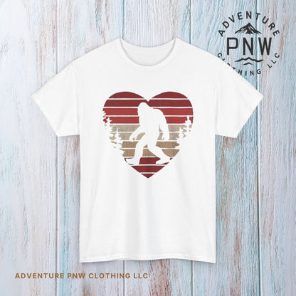 Bigfoot Heart Valentines Day Unisex Tee, Love Sasquatch Shirt, Valentines Day Shirt for Men Boys Girls Kids, Bigfoot Lover Gift, Cute