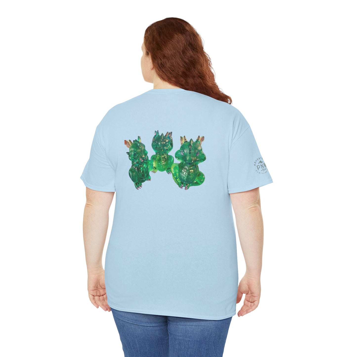 "Green speak/ hear/ see no evil dragons"