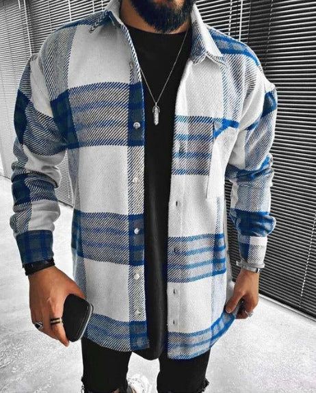 Men's Shirt Plaid Pocket Long Sleeve Shirt