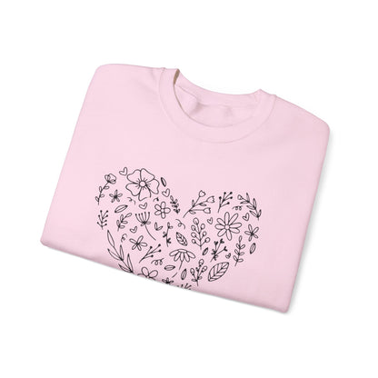Floral Heart Sweatshirt, Boho Flower Heart Design Sweatshirt, Cute Nature Lover Sweatshirt, Botanical T-Shirt, Valentine's Day Gift for Her