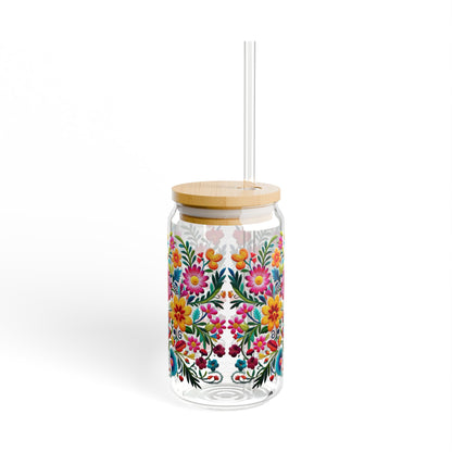 Floral Sipper Glass, 16oz - Cute Nature Flower Cup, Wildflower Tumbler, Spring Season Drinkware, Valentine's Day Gift For Her