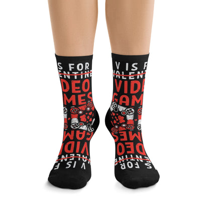 V Is For Video Games Printed Socks, Funny Gamer Gift for Valentines Day, Gift for Gamer, Valentines Day, Video Game Lover Socks, Funny Socks