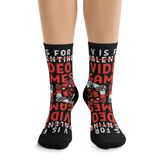 V Is For Video Games Printed Socks, Funny Gamer Gift for Valentines Day, Gift for Gamer, Valentines Day, Video Game Lover Socks, Funny Socks