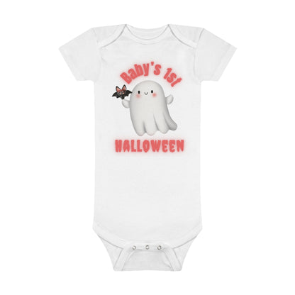 Baby Bodysuit Onesie, 1st Halloween, Cute Ghost and Bat Design, Infant Romper, Halloween Outfit, Baby Shower Gift, Organic Cotton Jumpsuit