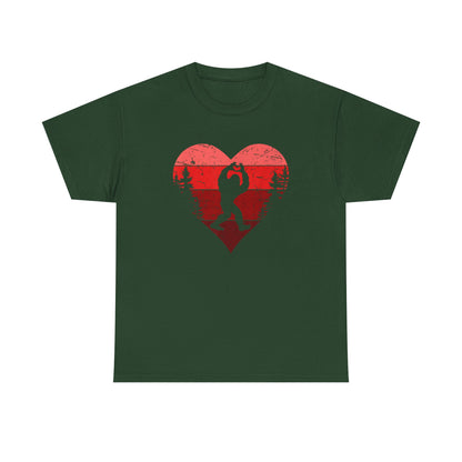 Retro Valentines Day Bigfoot T-Shirt, Sasquatch Love with Heart Hand Gesture, Funny Romantic Gift for Him or Her, Valentines Day Apparel,