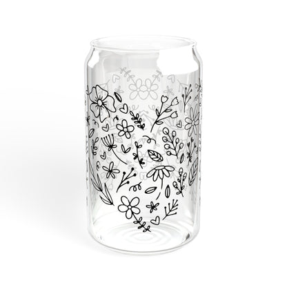 Floral Heart Sipper Glass, Boho Flower Heart Design Sipper Glass, Cute Nature Lover Sipper Glass, Minimalist Botanical Heart Sipper Glass,